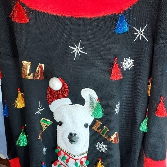 Holiday Time women's ugly Llama sweater 1X embellished tassels,sequel, bells - Picture 15 of 16